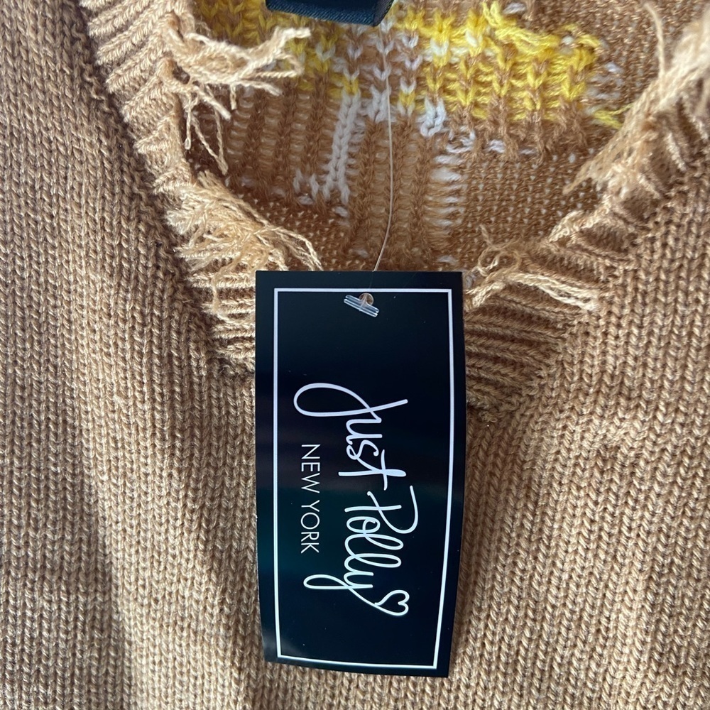 Just Polly‎ tan flowers sweater women's size Large - Picture 6 of 8
